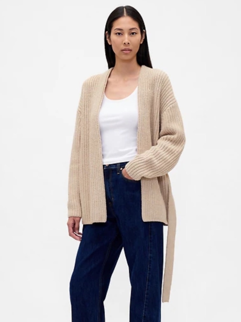 GAP Womens Cotton-blend wrap cardigan sweater in heather beige size medium NWT